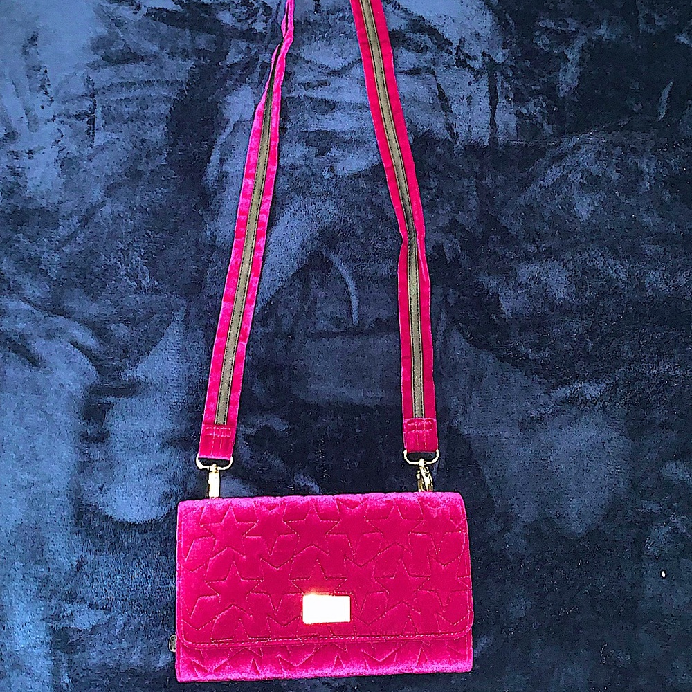 Raspberry velour Betsy Johnson cross body bag